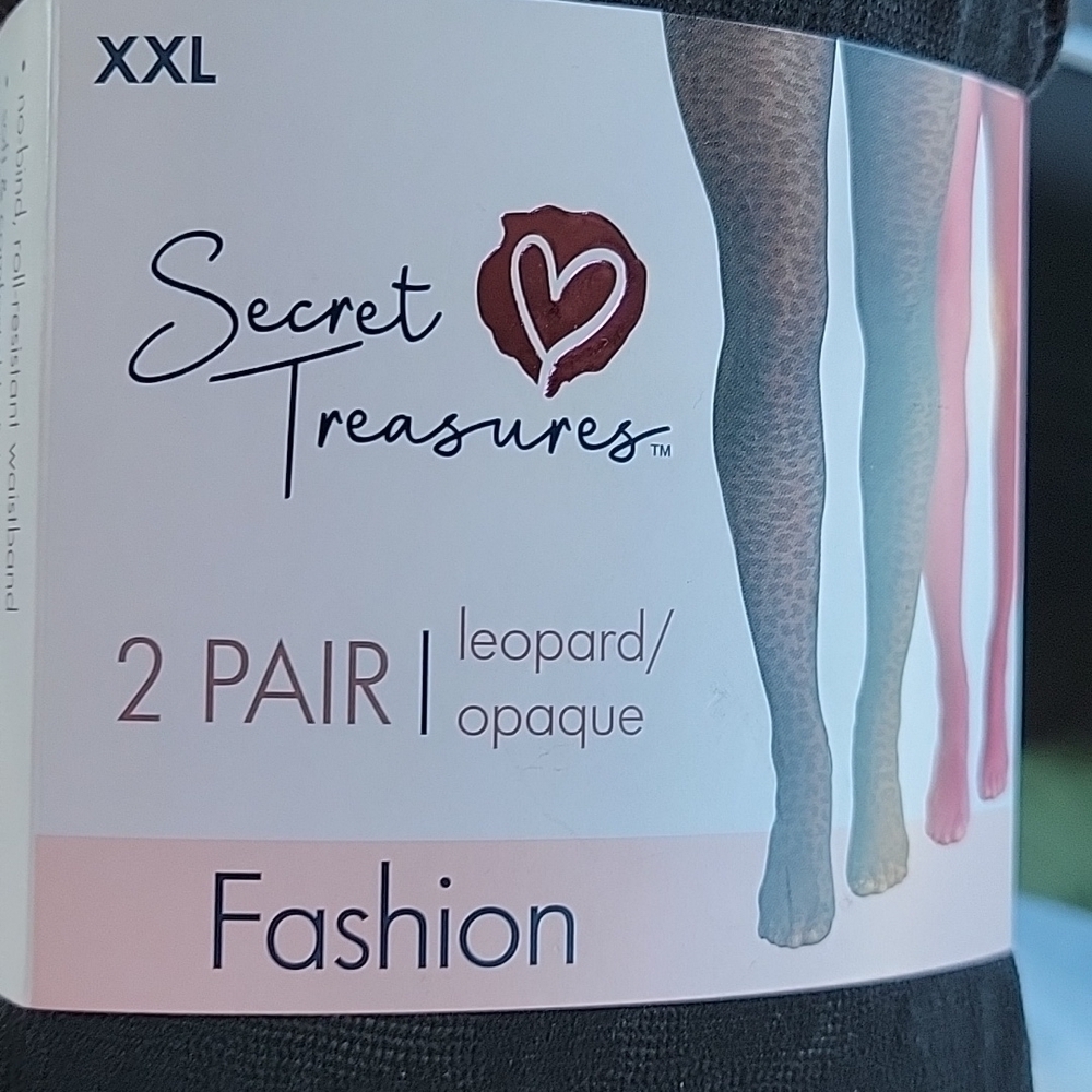 Secret Treasures XXL 2 Pair Pack - Black Leopard & Dark Rose Opaque Tights